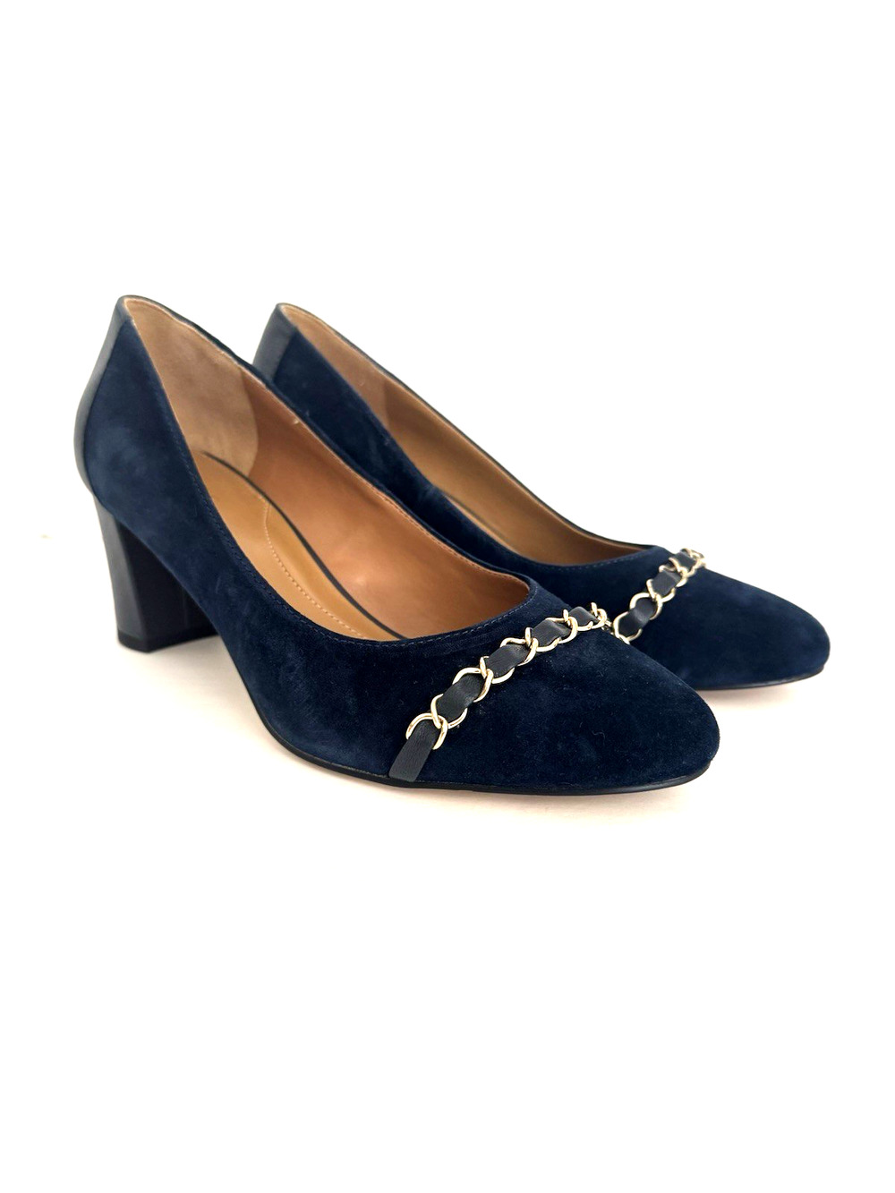 Talbots Pumps Ellery Chain Block Heel Pump 7M Navy-Blue Suede Leather Cushioned